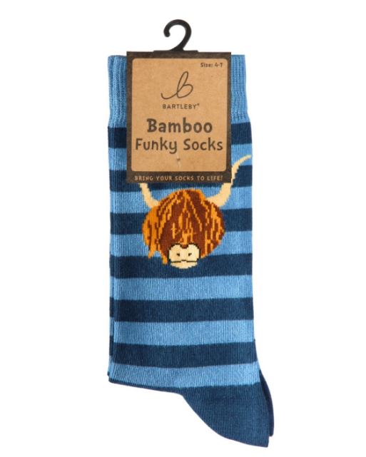 Funky Bamboo Socks - Striped Highland Cow