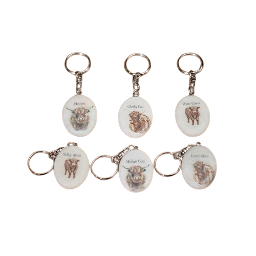 MARBLE DOUGAL HIGHLAND COW OVAL KEYRING (1 SUPPLIED)