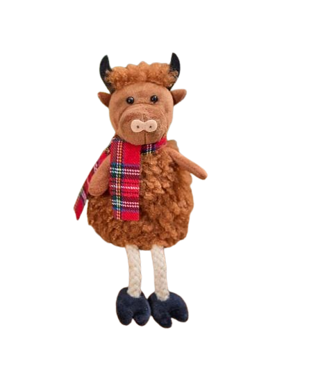 HIGHLAND COW WITH TARTAN SCARF