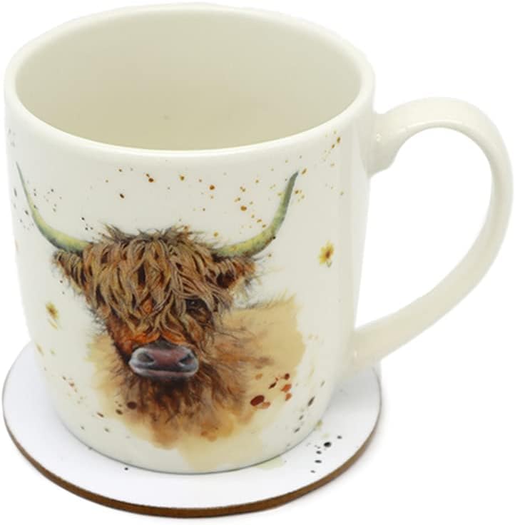 Jan Pashley Highland Coo Cow Porcelain Mug & Coaster Set