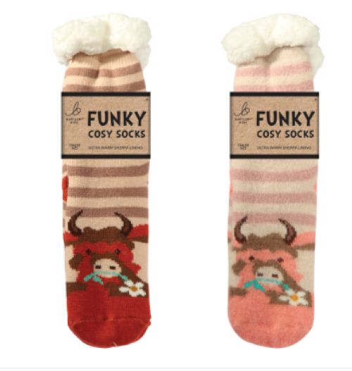 Childs Sherpa Socks - Highland Cow, Striped (1 SUPPLIED)