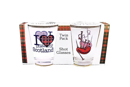 Twin Pack Bagpipe and I Love Scotland Shotglasses
