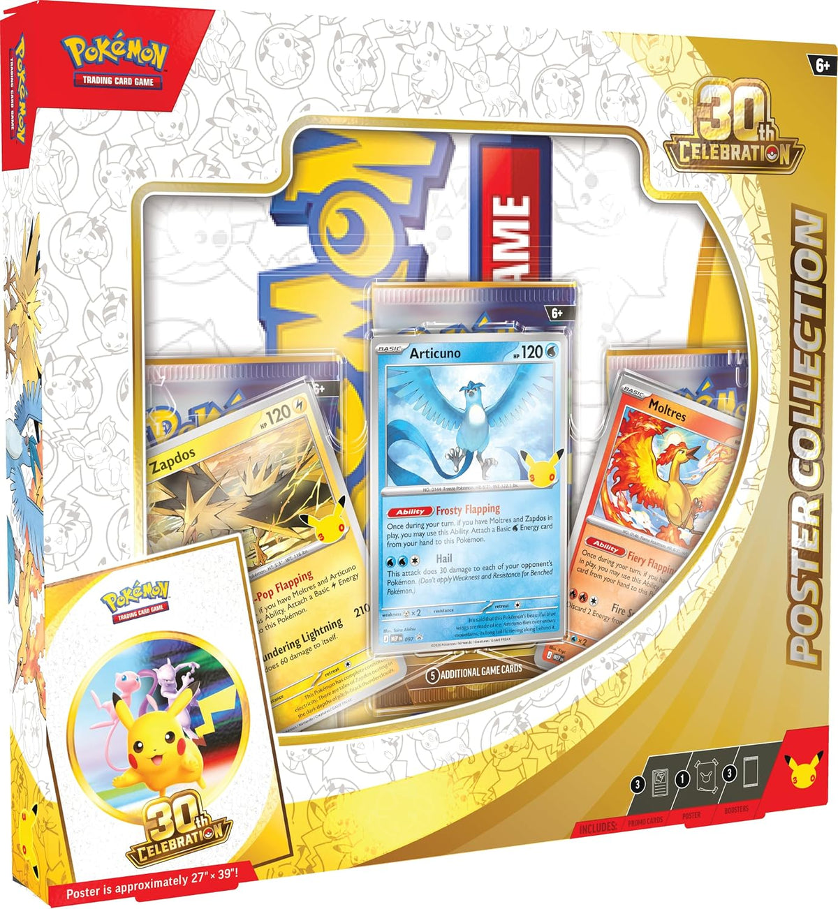 Pokémon TCG: 30th Celebration Poster Collection (3 Promo Cards, 1 Poster & 3 Boosters)