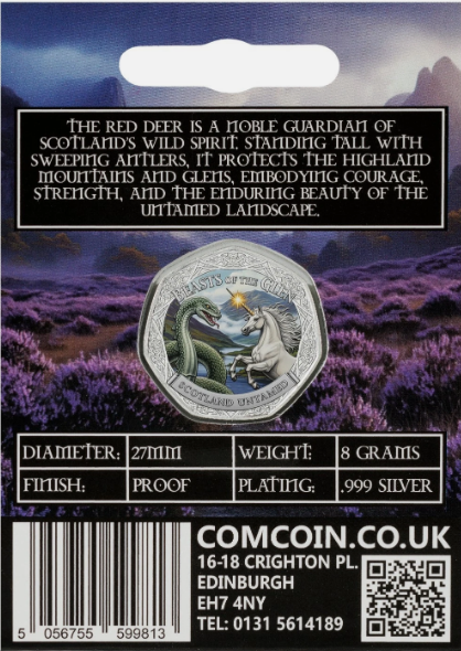 BEASTS OF THE GLEN - SCOTTISH RED DEER Full Colour Silver Commemorative Coin