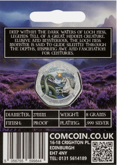 BEASTS OF THE GLEN - LOCH NESS MONSTER Full Colour Silver Commemorative Coin