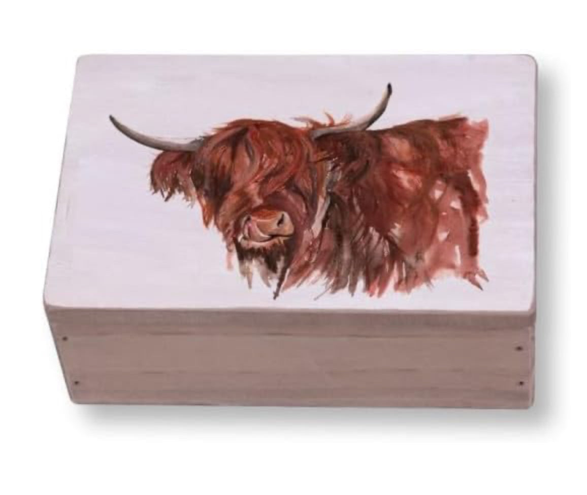 Meg Hawkins Highland Cattle Box, 15x10cm