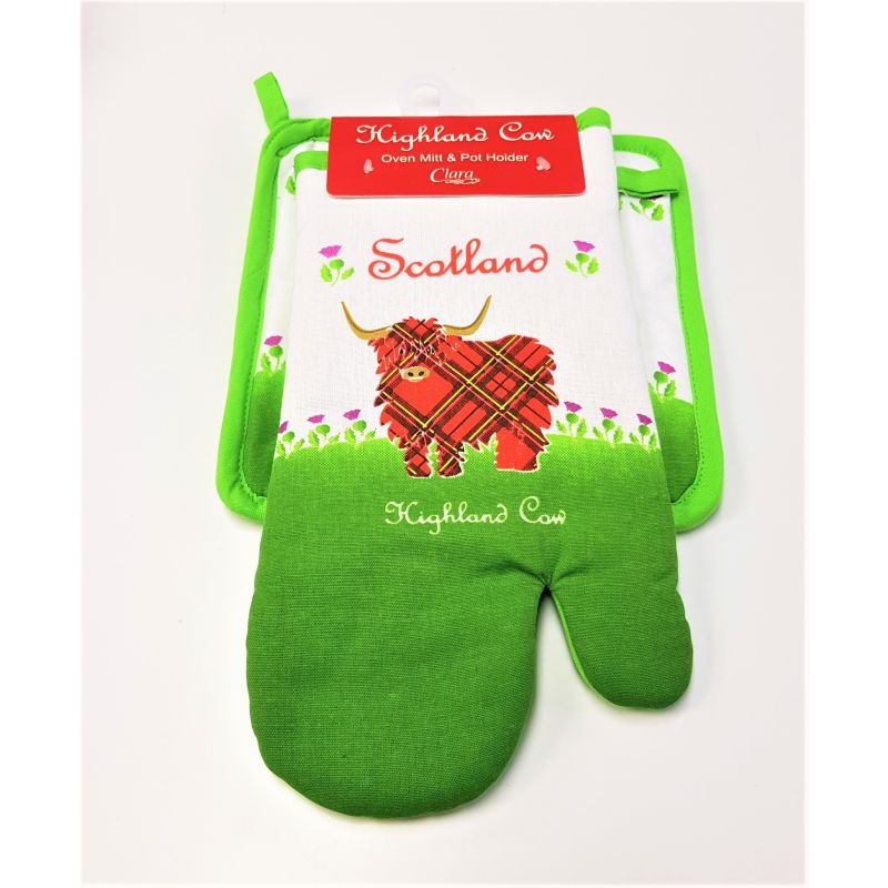 Scottish Tartan Highland Cow Oven Mit & Pot Holder
