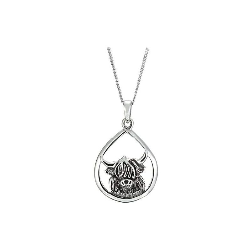 Sterling Silver Highland Cow Head Pendant Necklace