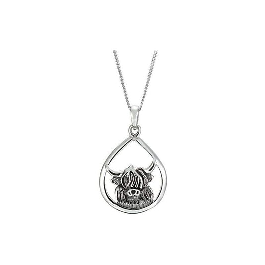 Sterling Silver Highland Cow Head Pendant Necklace