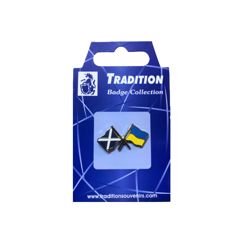 SCOTLAND SALTIRE & UKRAINE FRIENDSHIP FLAGS LAPEL PIN BADGE