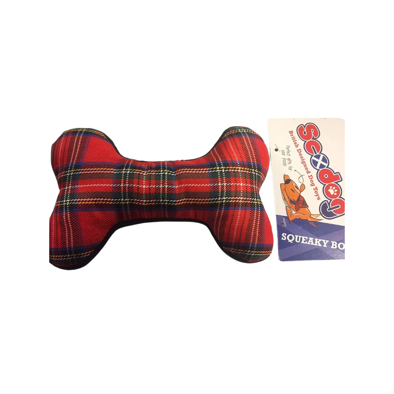 Squeaky Tartan Dog Bone