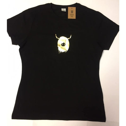 Ladies Black T Shirt Printed Metallic Coo Design - XS