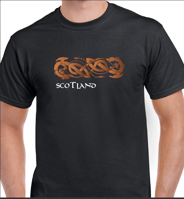 Scottish Adult T-Shirt - Celtic Dragons Design, Black - Size Large