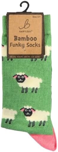 Bamboo Blend Sheep Pattern Socks, Green and Pink, Size 4-7