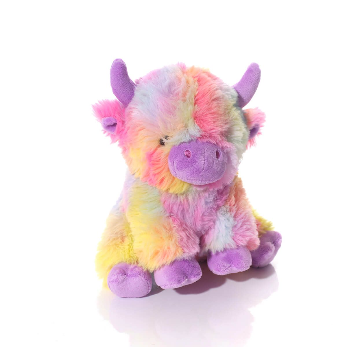 PLUSH RAINBOW HIGHLAND COW SITTING