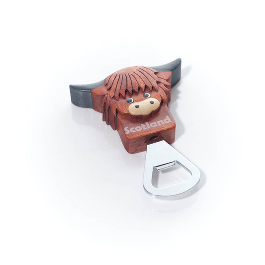 WOODEN HIGHLAND COW BOTTLE OPENER MAGNET