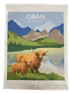 Oban Highland Cow Tea Towel