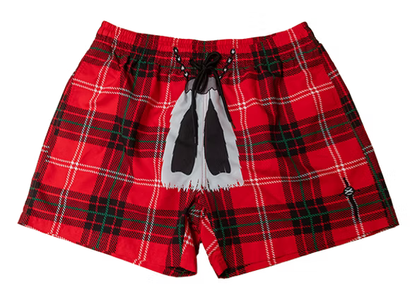 Red Tartan Drawstring Swimming Shorts - (Size Small)