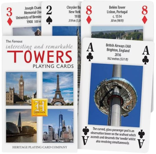 Famous and Interesting Towers Deck of 52 Playing Cards + Jokers