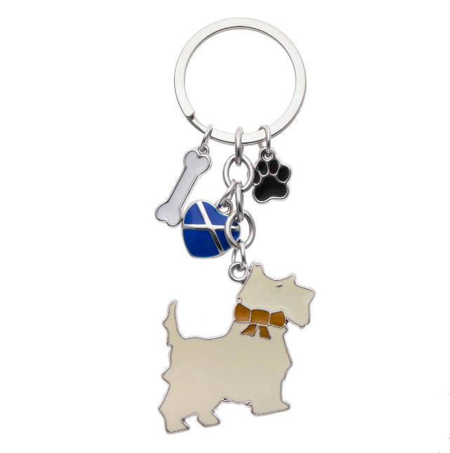 Scottie Dog With heart Paw Bone keyring