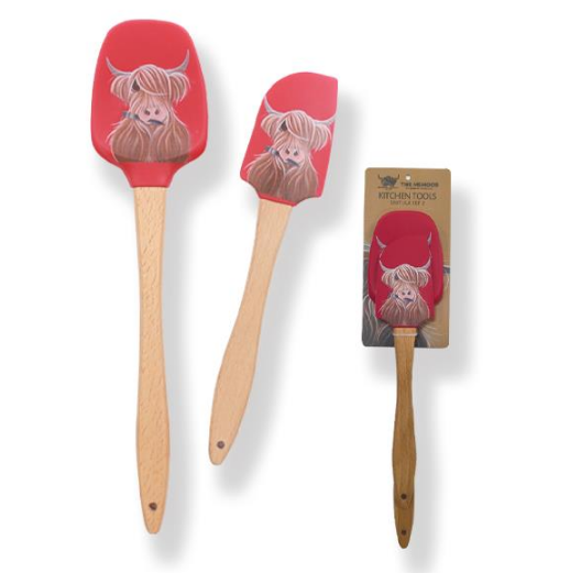 Scottish Highland Coo Cow Tartan Paint Spatulas Set Of 2