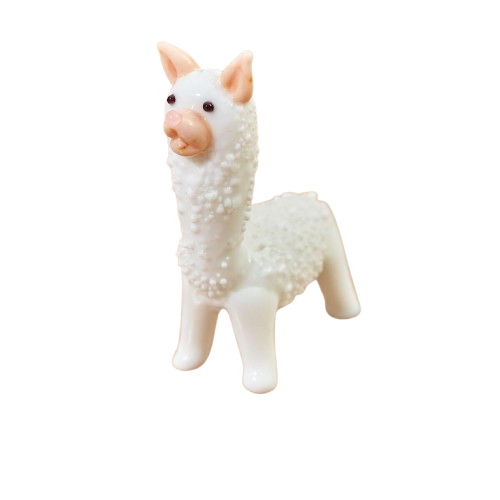 GLASS LLAMA ORNAMENT WHITE WITH PINK MOUTH
