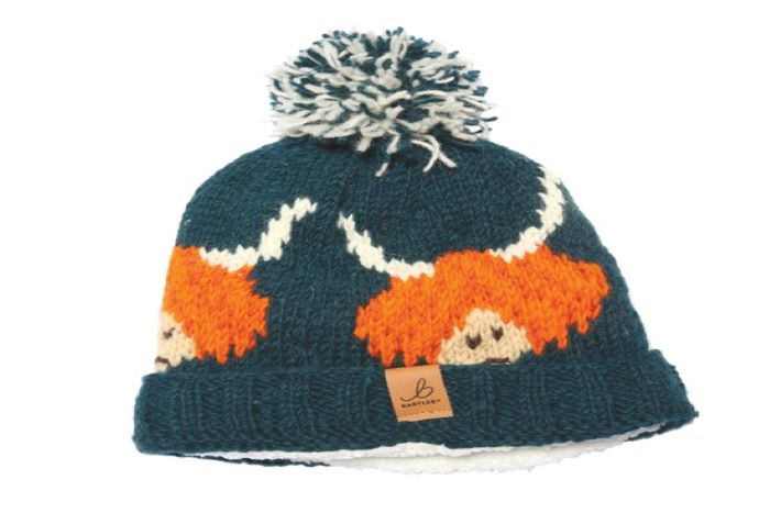 Highland Cow Wool Knit Bobble Hat