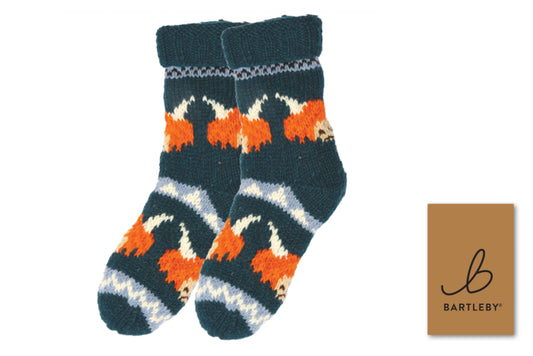 Long Wool Knit Socks - Highland Cow