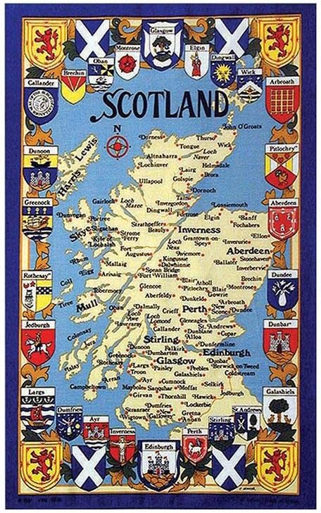 SCOTLAND MAP & COAT OF ARMS TEA TOWEL