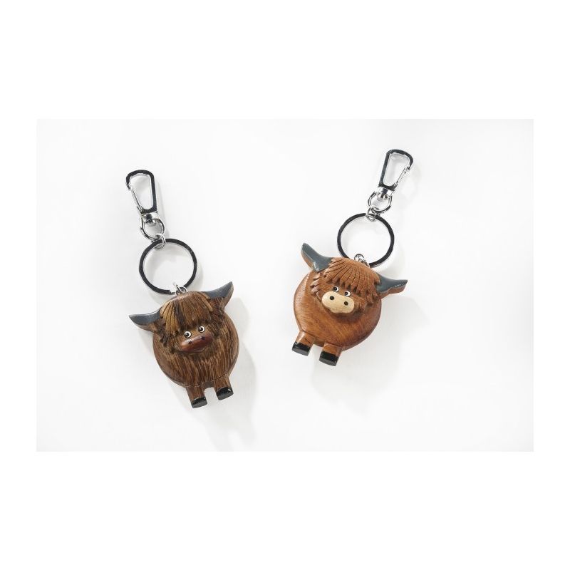 Wooden Highland Cow Keyring (1 supplied)