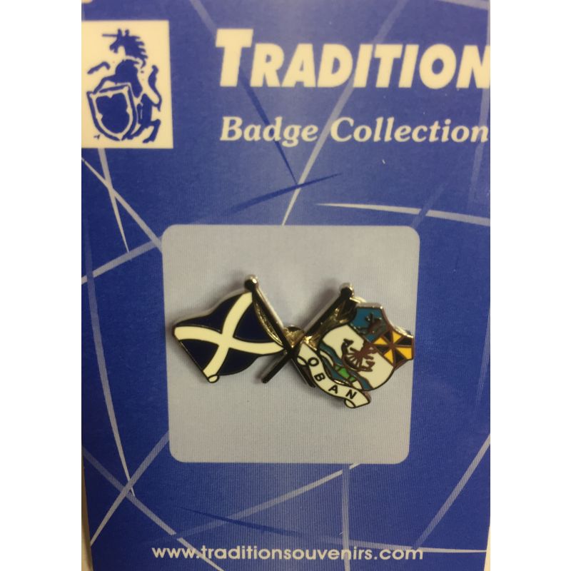 Scottish Gift Friendship Pin Badge - Saltire Oban Twin Flag UK Gift