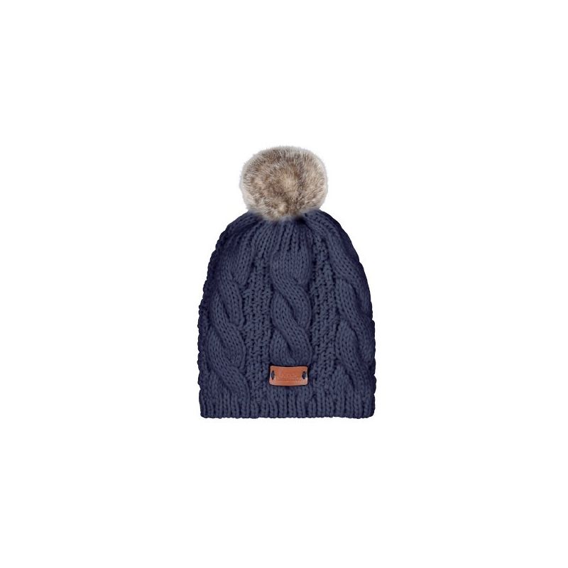 Aran Traditions Knitted Style Mixed Navy Tammy Hat With Faux Fur Bobble
