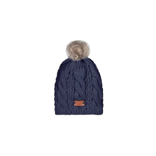 Aran Traditions Knitted Style Mixed Navy Tammy Hat With Faux Fur Bobble