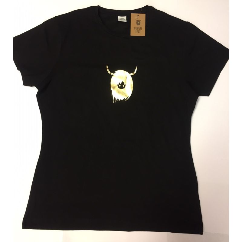 Ladies Black T Shirt Printed Metallic Coo Design - XL