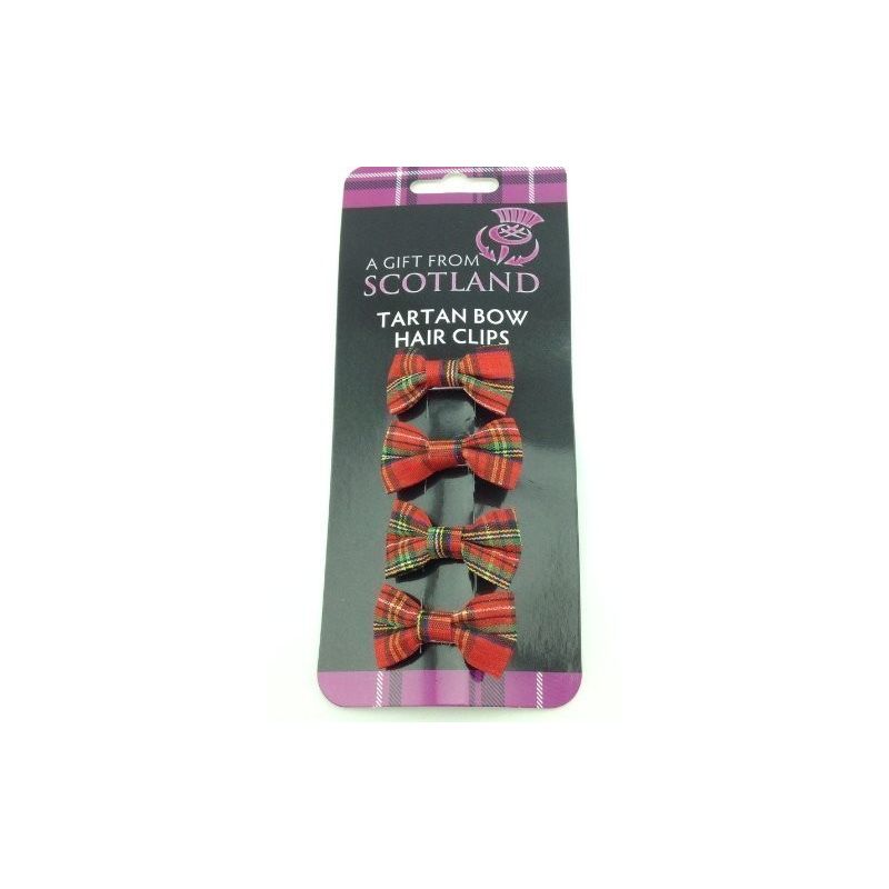 Red Tartan Bow Hair Clips - Set of 4