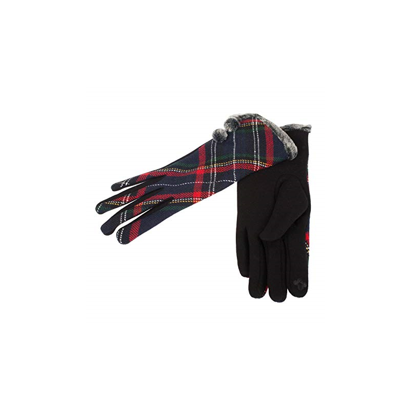 Women's Tartan Glove Black Pompom