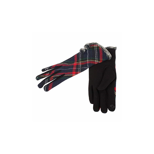 Women's Tartan Glove Black Pompom
