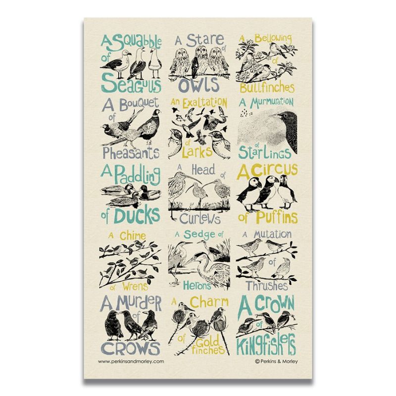 Collective noun bird tea towel by Perkins and Morley