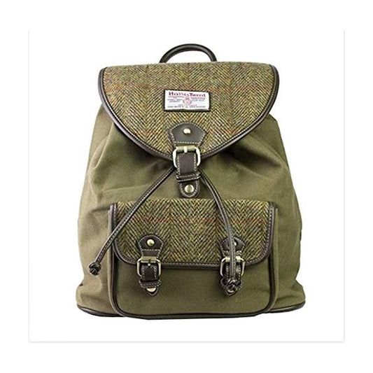 Genuine Harris Tweed & Green Canvas Rucksack / Backpack