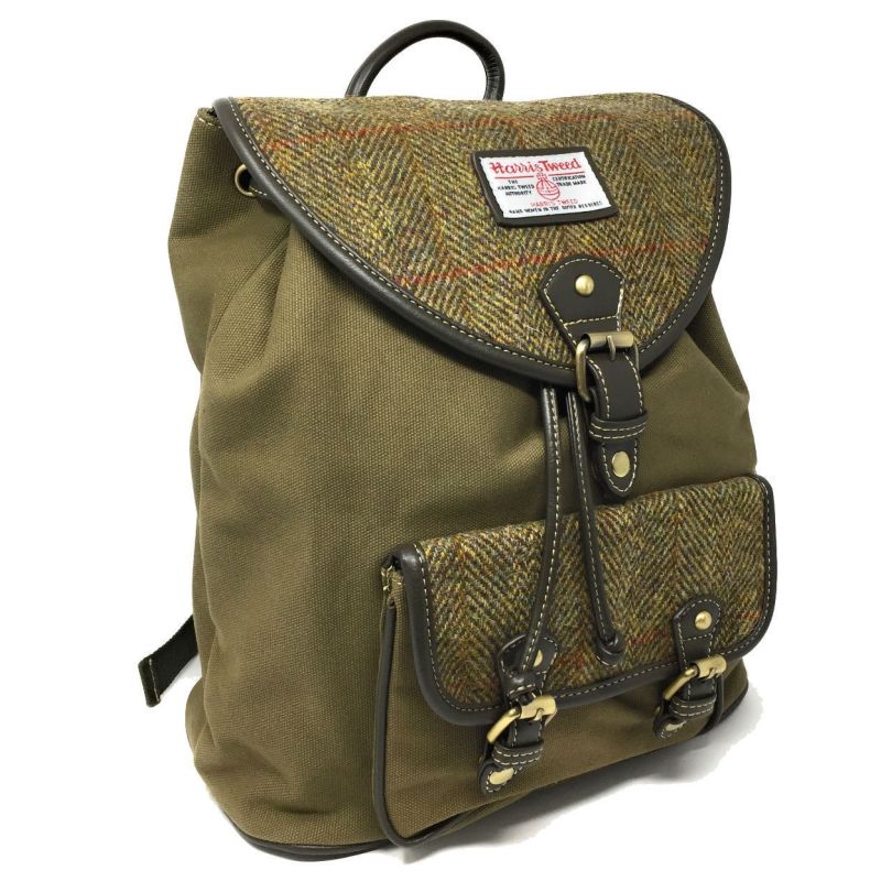Genuine Harris Tweed & Green Canvas Rucksack / Backpack
