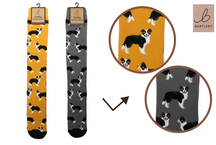 Bartleby Funky Welly Socks - Sheep Dog 1 pair Yellow or Grey