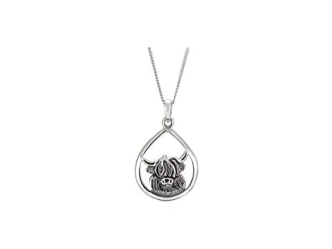 Sterling Silver Highland Cow Head Pendant Necklace