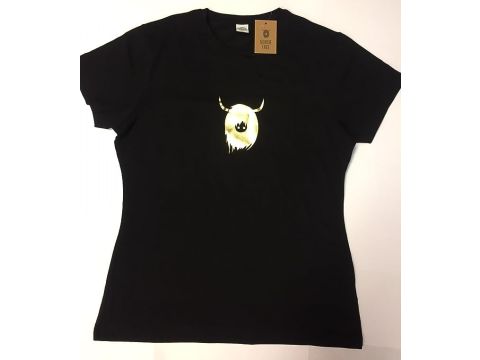 Ladies Black T Shirt Printed Metallic Coo Design - XXL