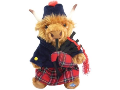 Highland Cow Tartan Piper soft toy 12"