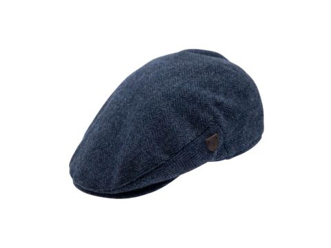 Carlyle Heath & Co Jumbo Herringbone Wool Flat Cap - Blue