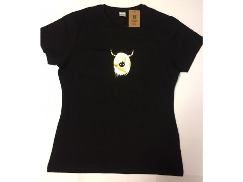 Ladies Black T Shirt Printed Metallic Coo Design - XL