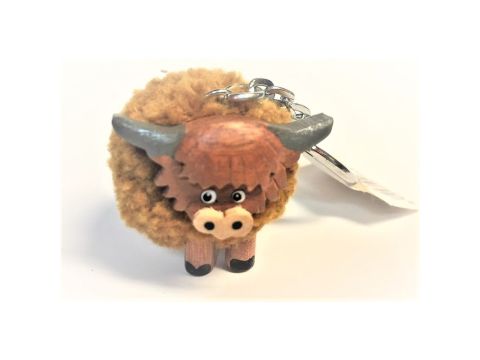 Highland Cow Pom Pom Keyring