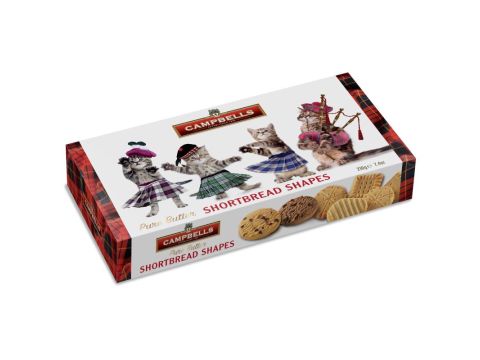 Campbells 210g Mad Kittens Pure Butter Shortbread Shapes carton (a selection of delicious double chocolate chip, chocolate chip and assorted shapes)